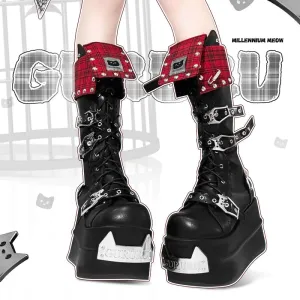 Advbridge Harajuku Cat Gururu Original Y2k Subculture Thick Bottom Knight Fashion Boots Lolita Retro Girl Boots