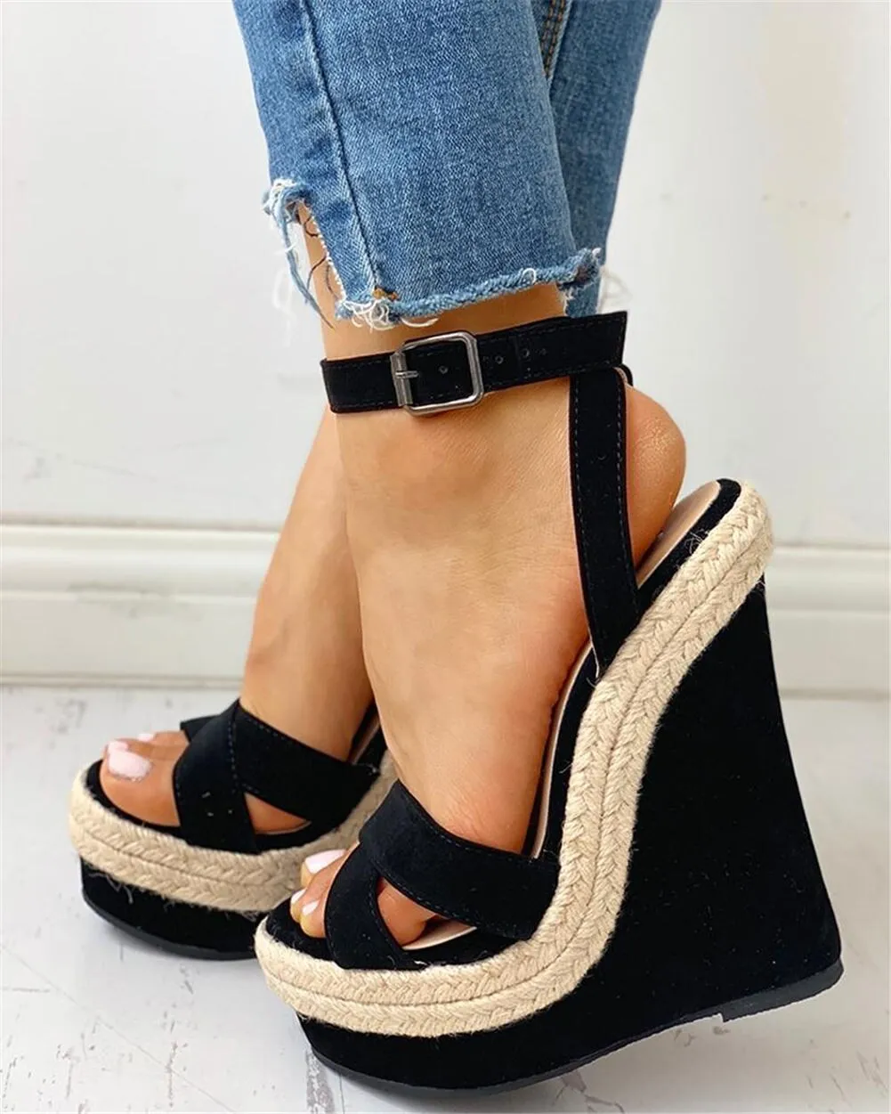 Ankle Strap Buckle Platform Wedge Sandals