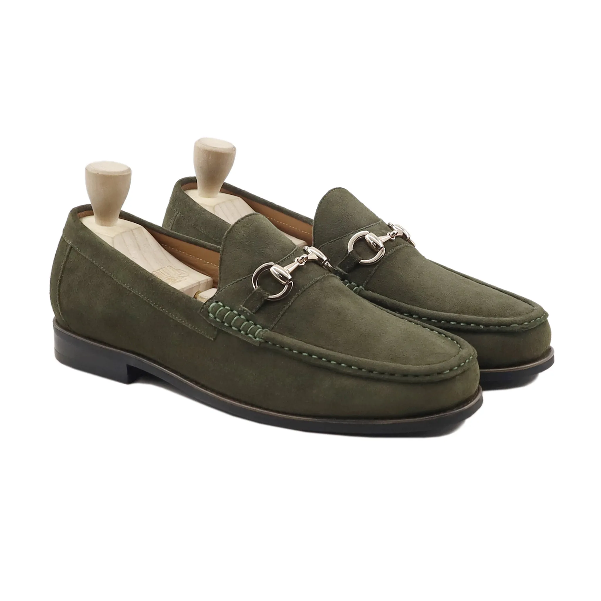 Arenal - Men's Olive Green Kid Suede Loafer