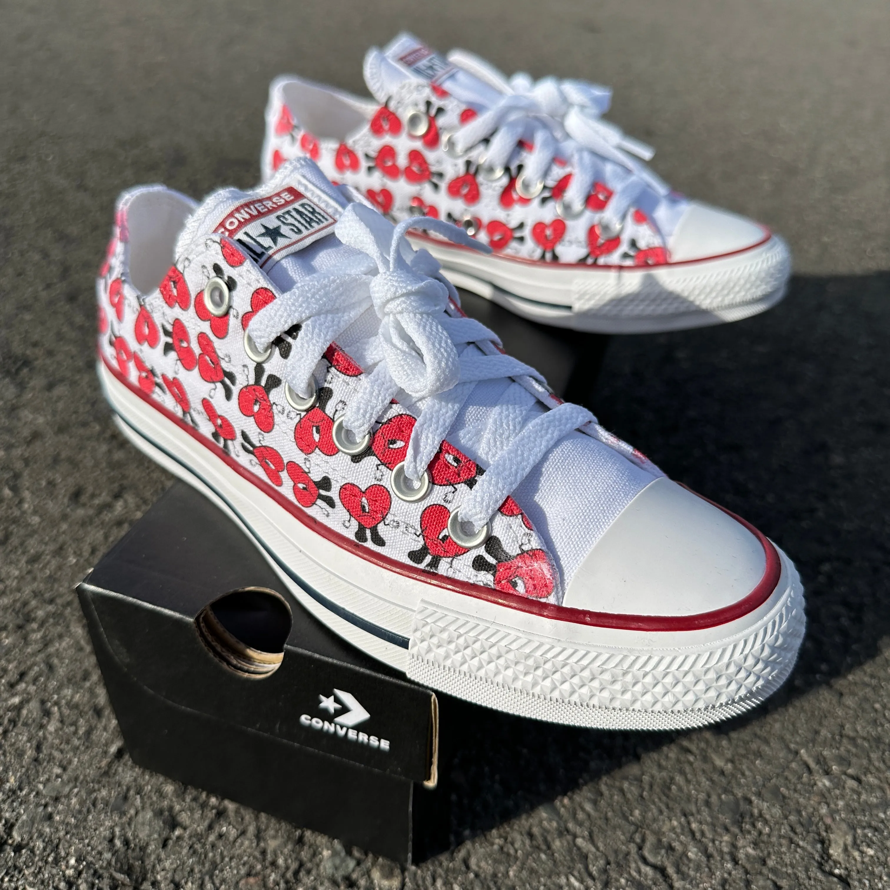 Bad Bunny Valentines Day Red Heart Pattern Custom Low Top Converse White: LIMITED TIME ONLY - Custom Converse Shoes