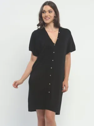 Button Down Double V Neck Dress in Knitted Silk