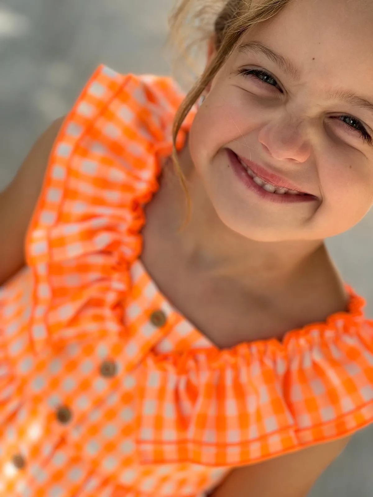 CLEARANCE SALE - El Copo Lililu SS24 - Girls Neon Orange Check Summer Dress