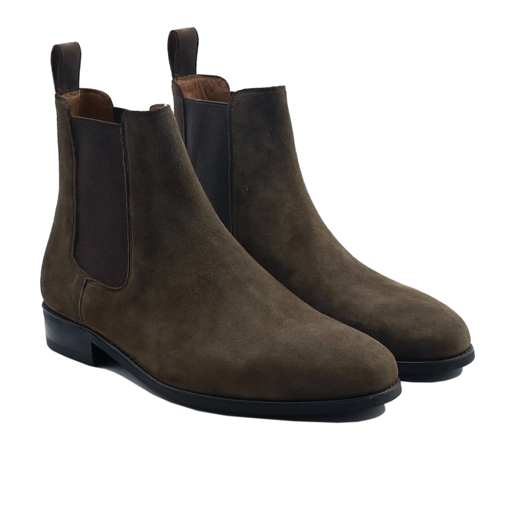 Cordo - Men's Chocolate Brown Kid Suede Chelsea Boot