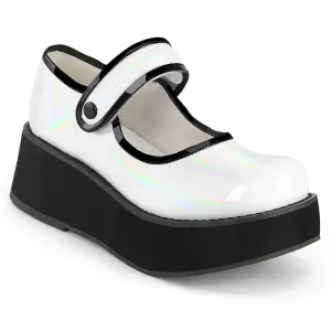 Demonia SPRITE-01 | White Holographic Patent Mary Janes