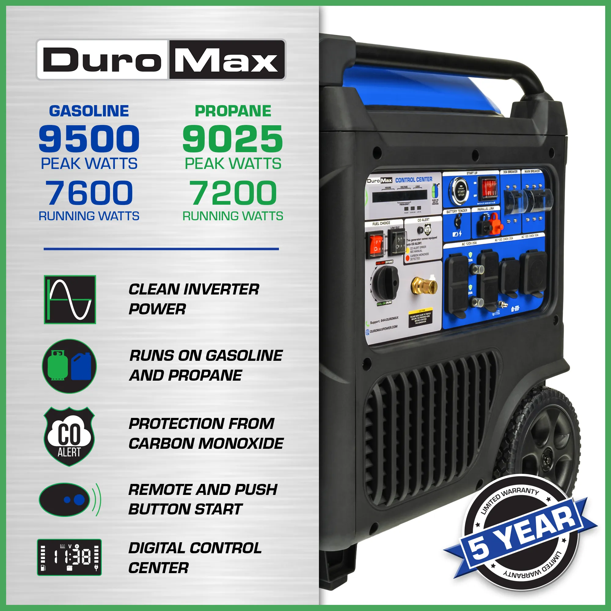 DuroMax XP9500iH 9,500 Watt Portable Dual Fuel Inverter Generator w/ CO Alert