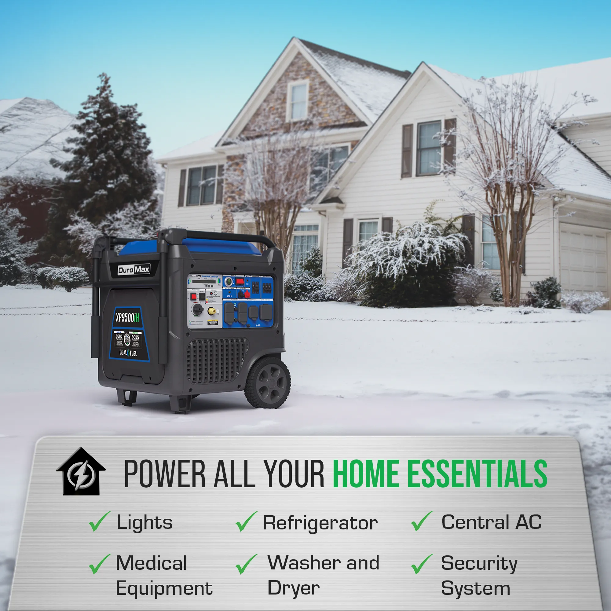 DuroMax XP9500iH 9,500 Watt Portable Dual Fuel Inverter Generator w/ CO Alert