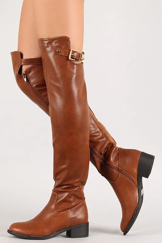 Elastic Panel Buckle Riding Over-The-Knee Boots