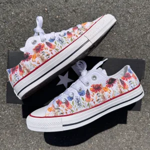 Fall Time Wild Flower Shoes - Autumn Flower Field Custom Low Top Converse for Women