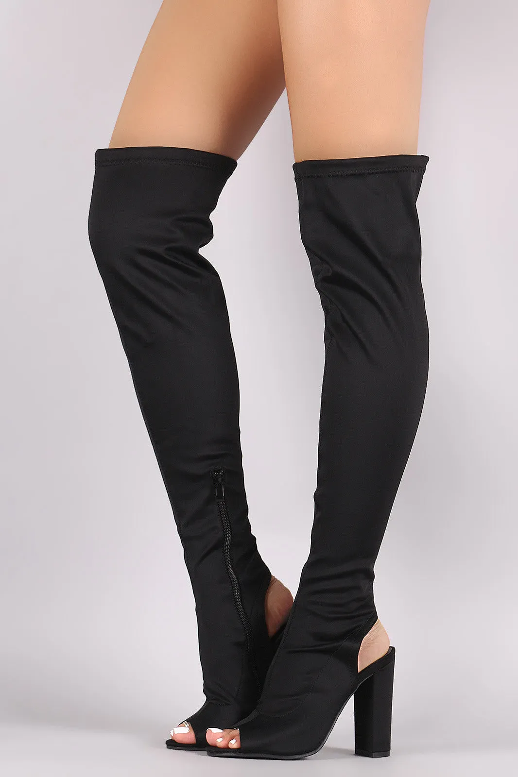 Fitted Elastane Chunky Heeled Over-The-Knee Boots