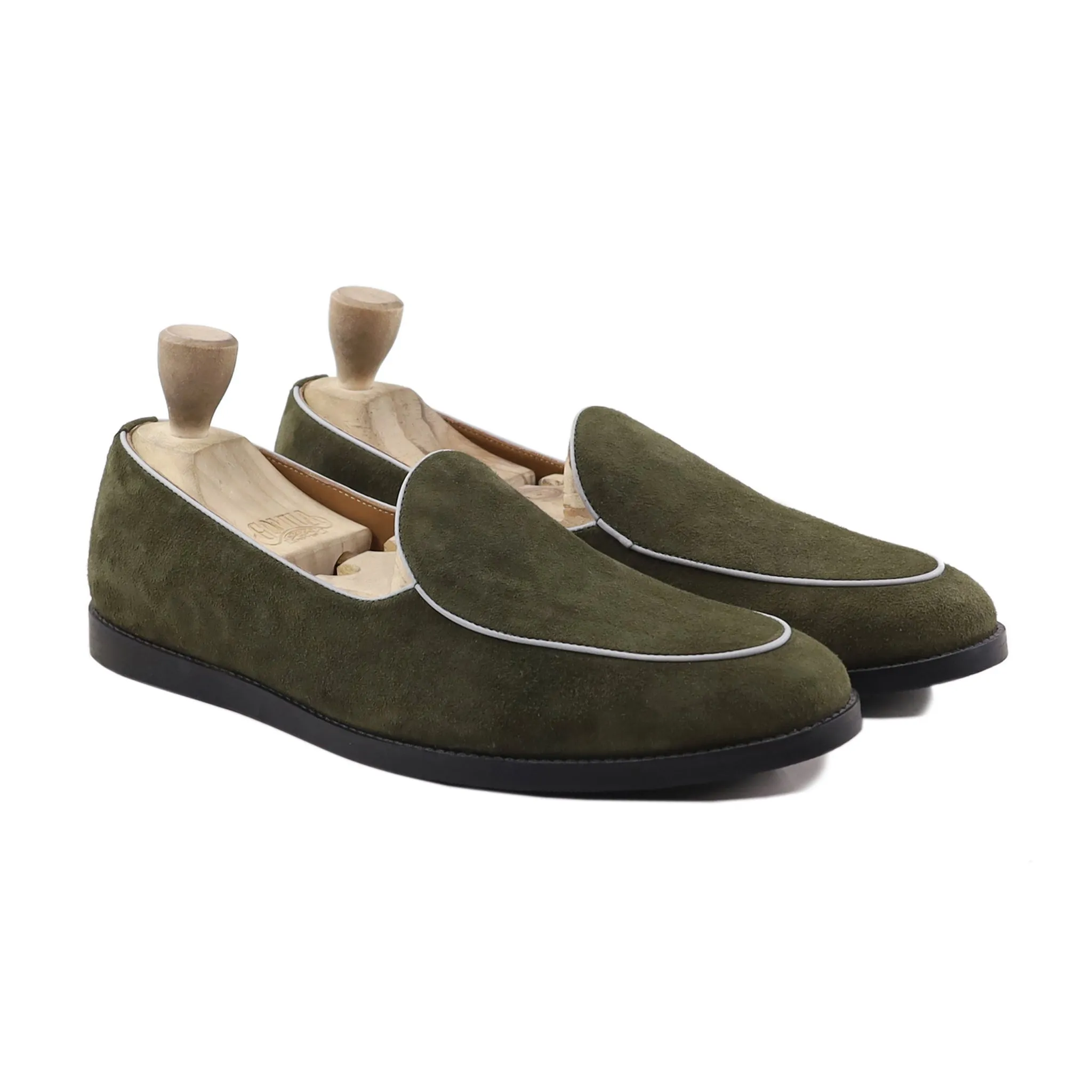 Hotaru - Men's Olive Green Kid Suede Loafer