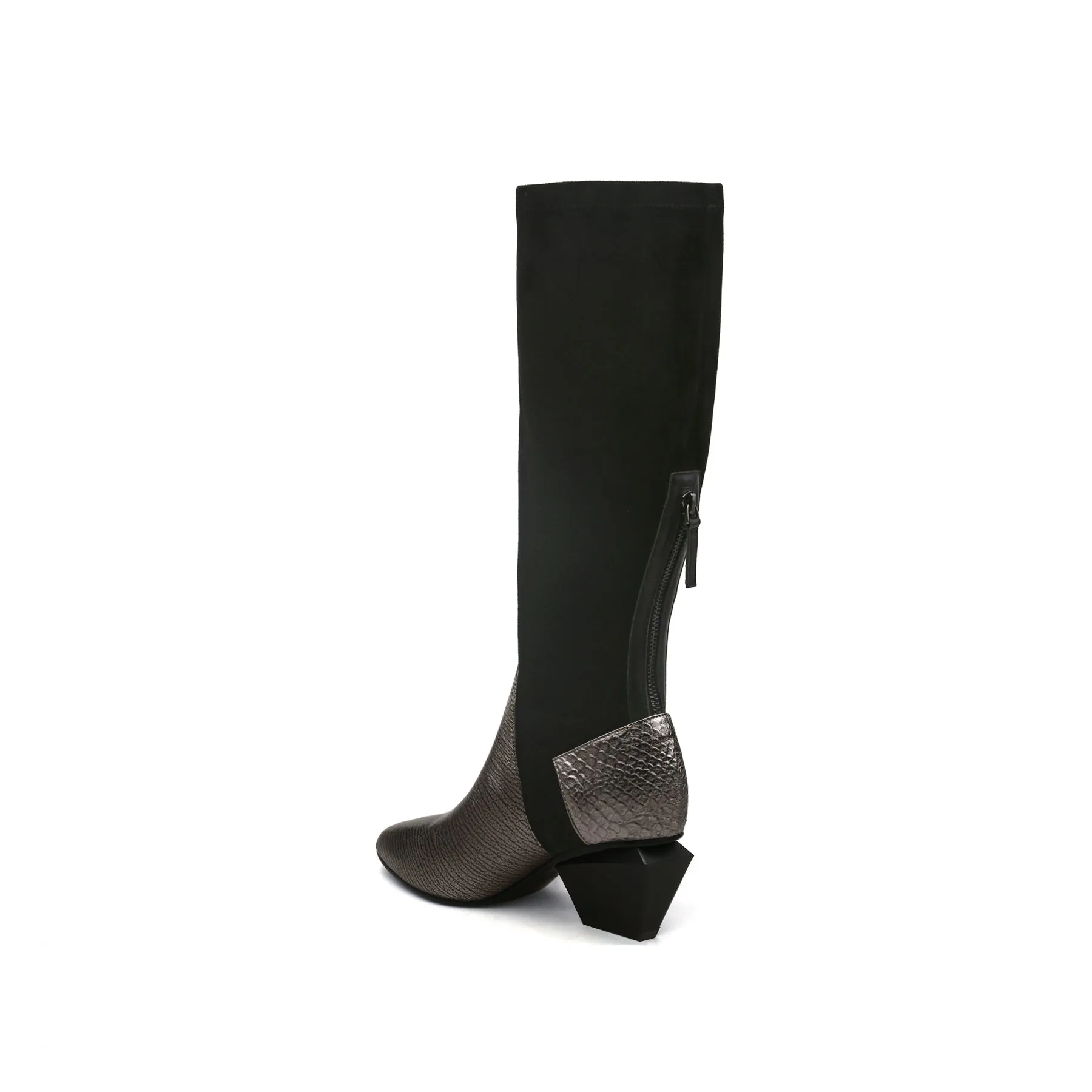 Leather Patchwork Slim Knee High Boots