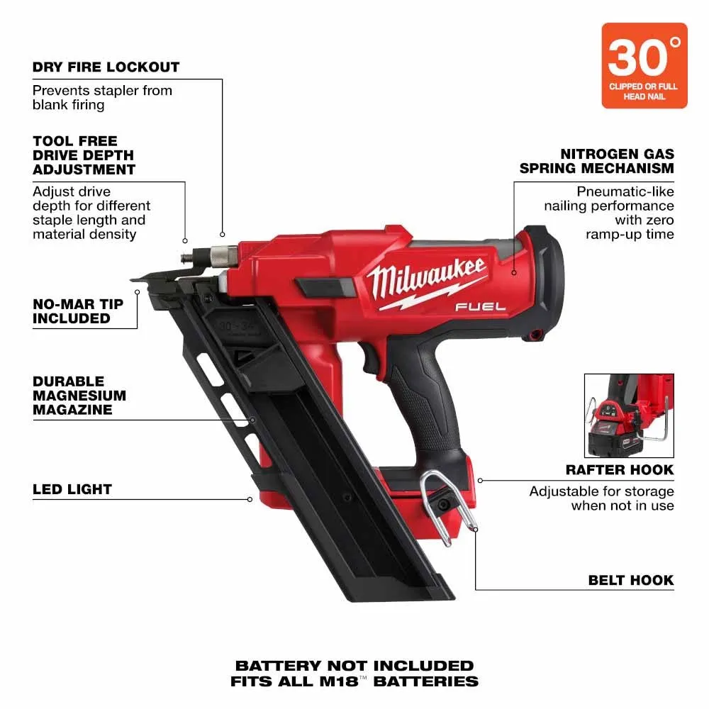 Milwaukee  2745-20 M18 FUEL™ 30 Degree Framing Nailer, Bare Tool