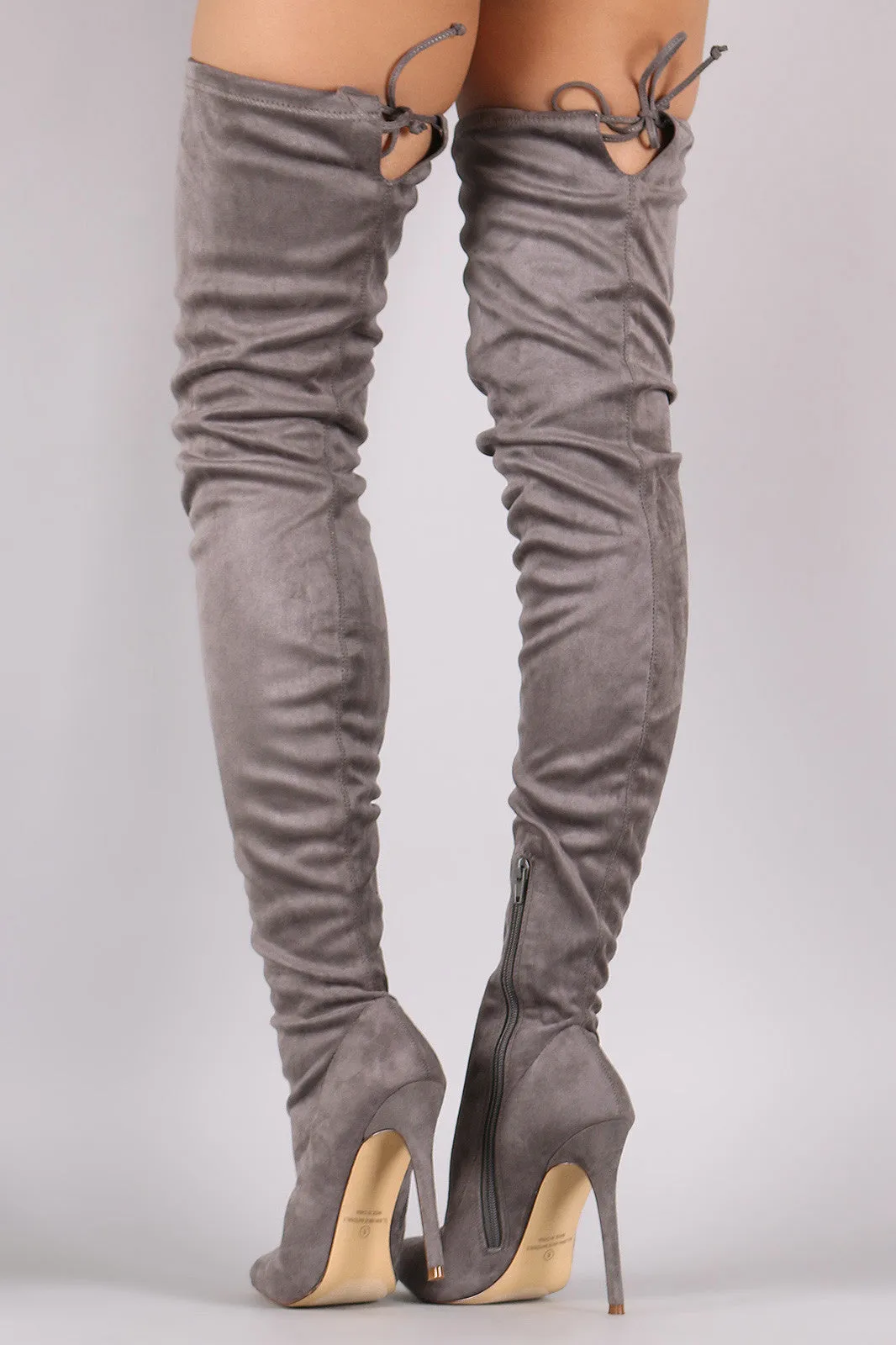 Pointy Toe Drawstring Tie Stiletto Suede Over-The-Knee Boots