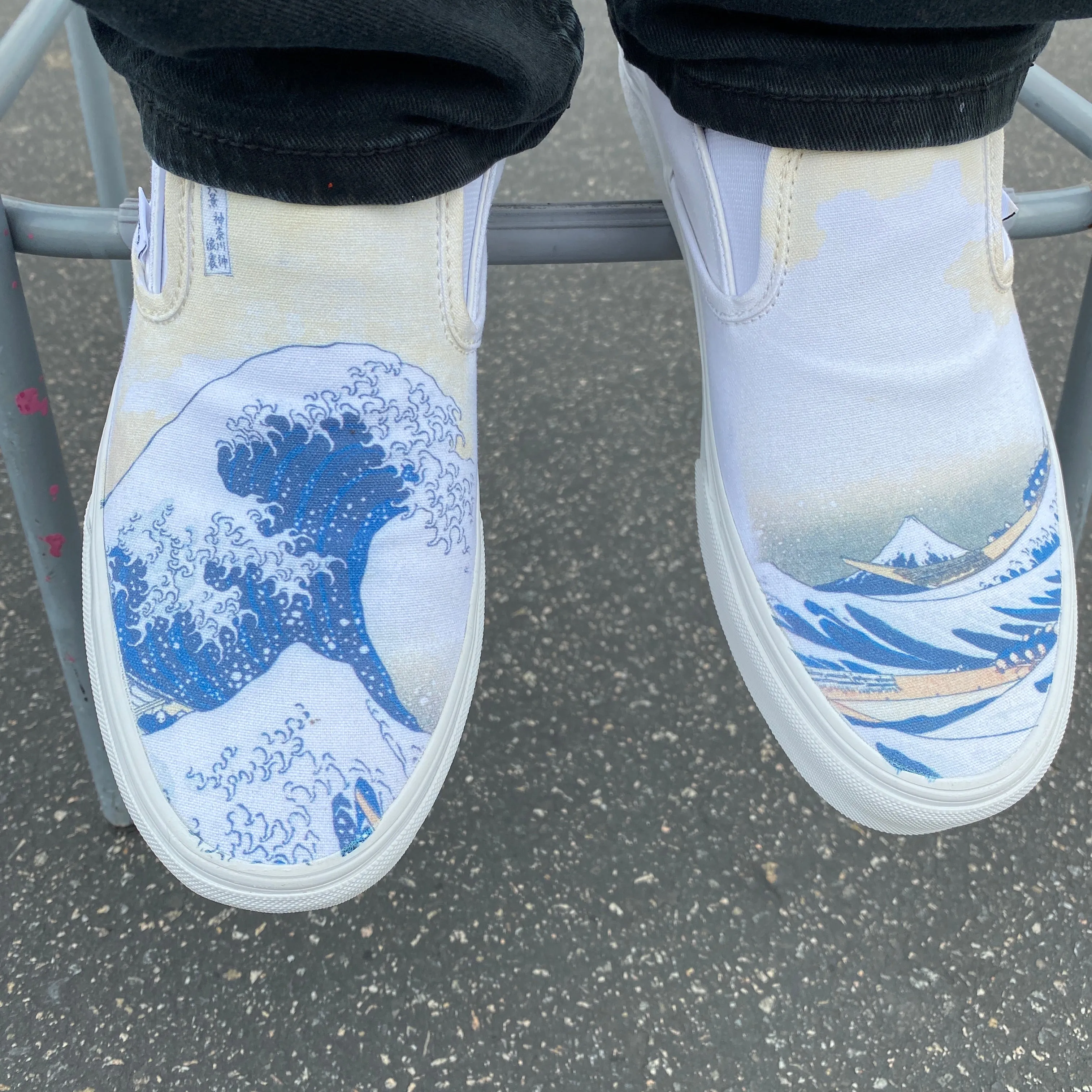 The Great Wave Off Kanagawa Custom White Slip Ons