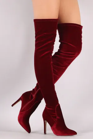 Velvet Pointy Toe Stiletto Over-The-Knee Boots