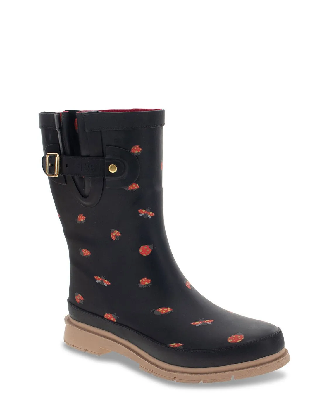 Women's Lucky Ladybug Mid Rain Boot - Black