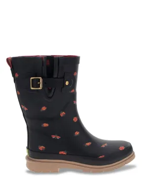 Women's Lucky Ladybug Mid Rain Boot - Black